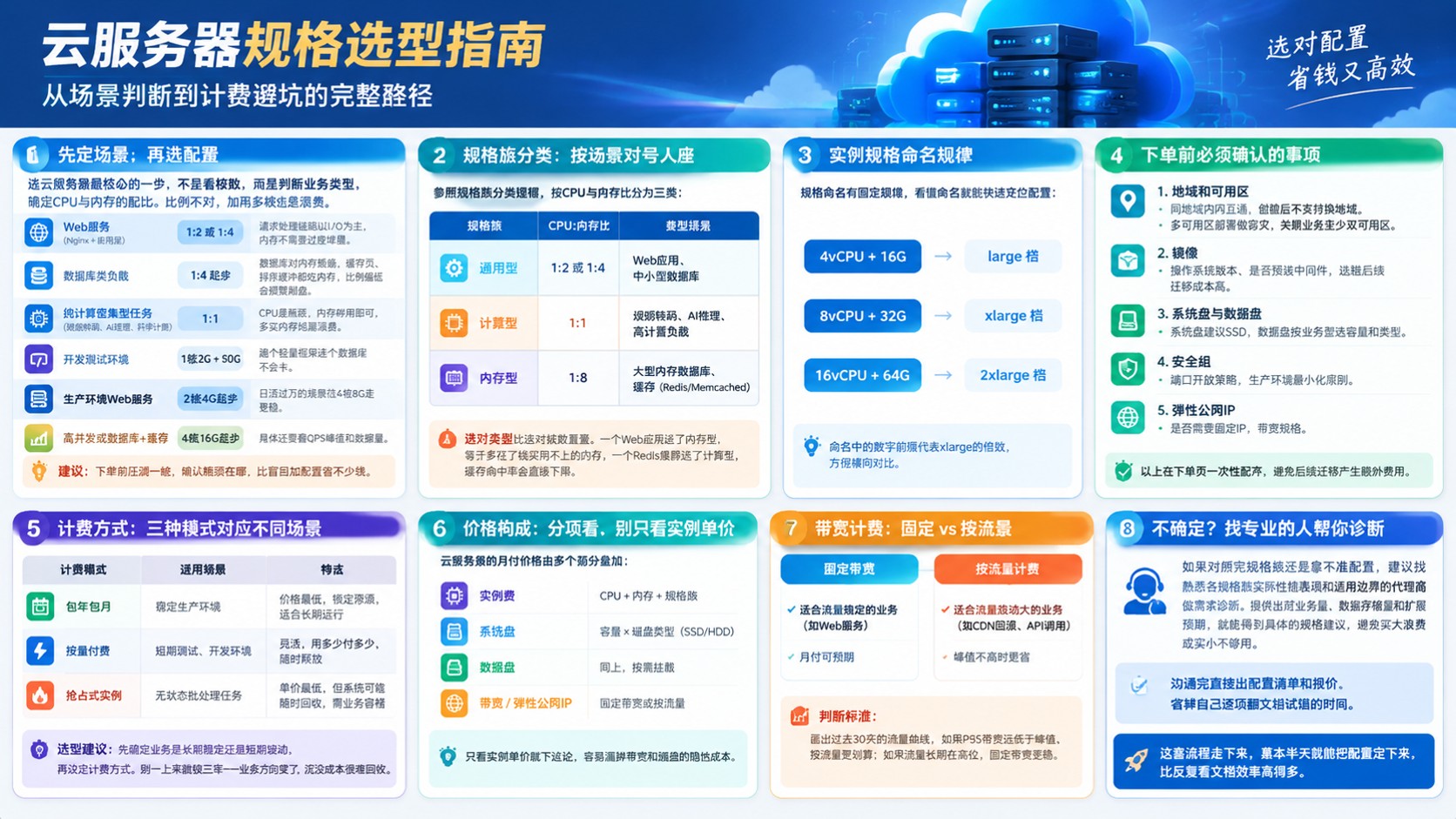 云服务器规格选型指南：配置、场景、计费与避坑