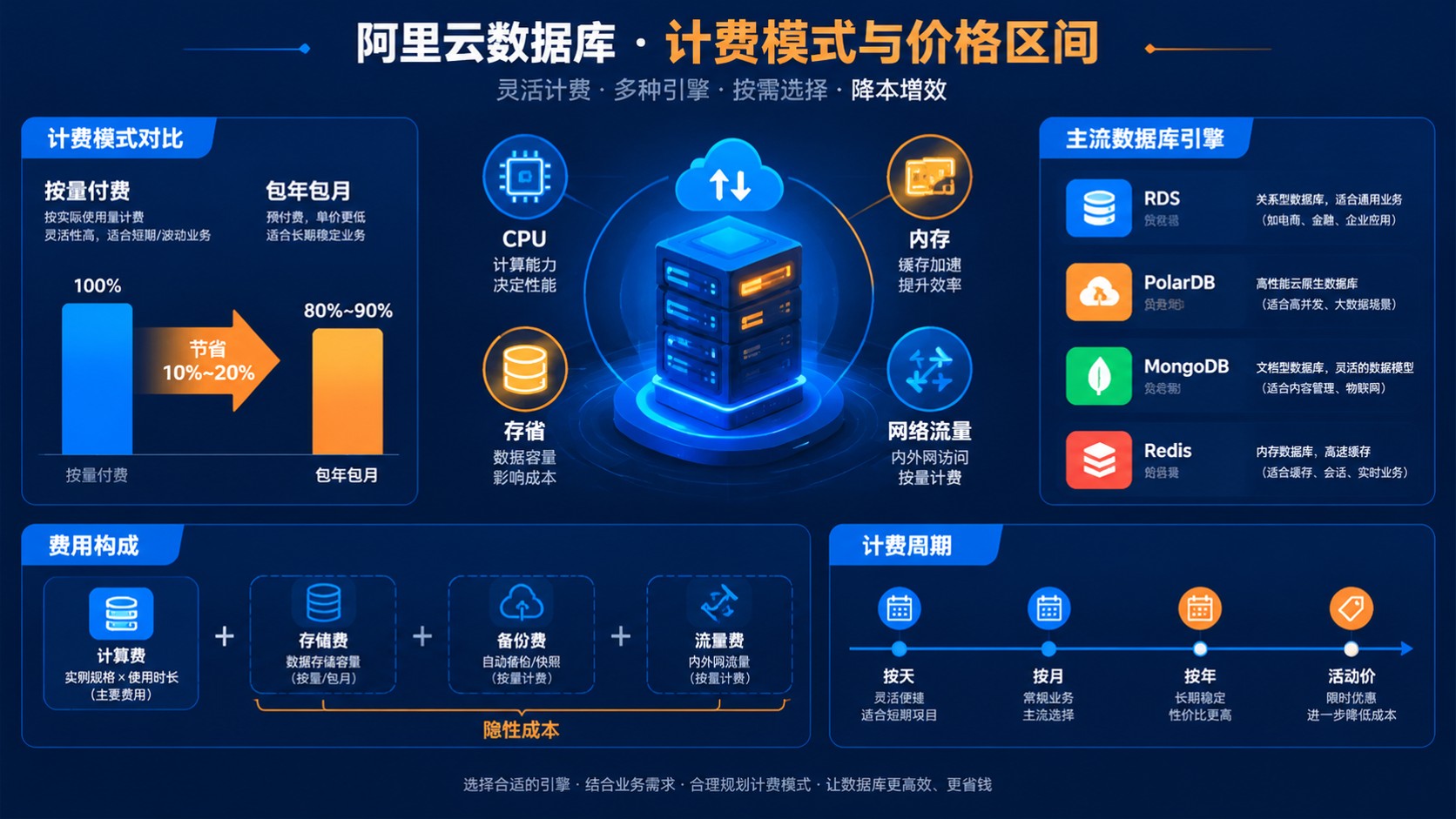 阿里云数据库收费标准：计费方式与价格区间