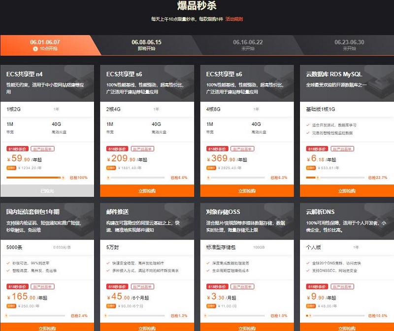 阿里云618|云服务器秒杀价59.90/年起