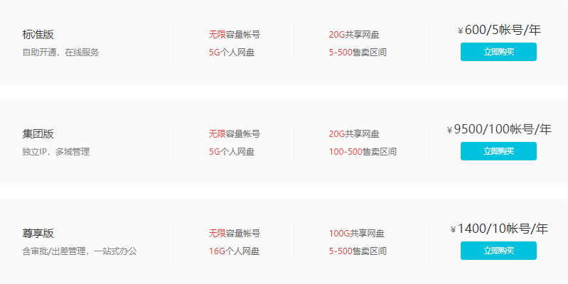 阿里企业邮箱多少钱